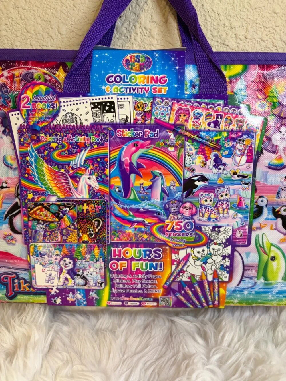 Lisa Frank Coloring Activity Set Fold Out Storage Case Stickers Puzzles NWT